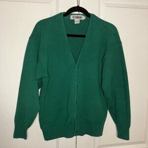 Vintage Stardom Cardigan Mens S Green Knit Grandpa Preppy Academia 90s V-neck